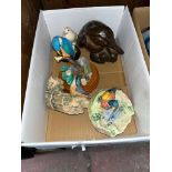 Five bird ornaments including border fine arts, Beswick and a bronze desk paperweight.