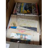 A box of magazines, maps and stamps