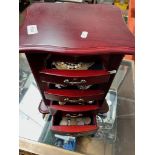 A jewellery chest and contents. Costume jewellery including some marked 925