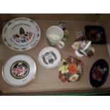 A mixed lot comprising two Moorcroft pottery dishes, china posies etc.