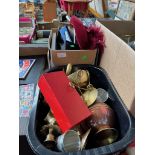 2 boxes of metalware to include copper, brass, pewter, etc.