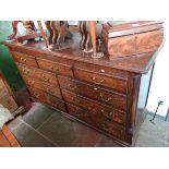 A George III Lancashire oak mule chest, the drawer fronts being crossbanded in mahogany, length