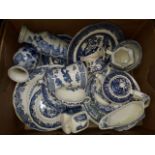 A quantity of blue and white wares including Wedgwood, Masons and Booths