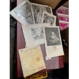 Eight assorted 18th century engravings and an 18th century indenture.