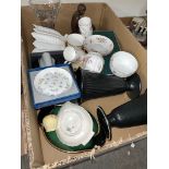 Assorted items including boxed Minton urn, Wedgwood vases, Royal Worcester, Carlton ware etc