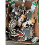 A box of plated ware etc