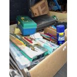 2 boxes of miscellaneous artist's requisites, 1 box of related literature, 2 boxes of prints and