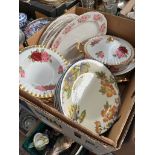 Bone china rose pattern dinner ware (23 pieces) together with 6 bone china oval plates and 8 other