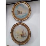 Frederick James Alridge, 19th/20th Century School, pair of sea scape watercolours, round, signed