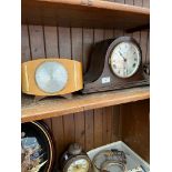 A domed oak cased striking mantel clock, length 41.5cm and a vintage Metamec mantel clock.