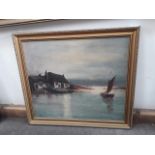 F McMellon, 20th century school, oil on board, coastal scene, 46.5cm x 40cm, framed.