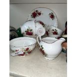 Colclough 21 piece bone china tea set with red roses design