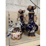 A parcel lot comprising a pair of Zsolnay style vases numbered 194, a Royal Crown Derby vase and a