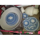 A box of Wedgwood jasper ware and pottery