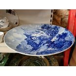 A rare large Villeroy & Boch Dresden c1890 blue and white charger with Bavarian mountain scene
