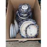 A box of Burleigh blue and white dinner ware