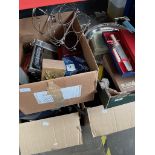 2 boxes of plated cutlery, brassware, chromed 5 bottle rack, a Grundig radio, 2 chess sets, etc.