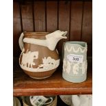 Antique Staffordshire caneware jug together with a Copeland jasper style jug, both 19th century
