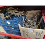 2 vintage chandeliers with glass droplets and various items including vintage furniture door