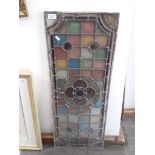 A late Victorian Arts & Crafts leaded glas panel, 35.5cm x 92.2cm.
