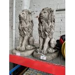 2 lion head on plinth garden ornaments
