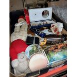 A box of collectables including postcards, Rupert the bear etc.