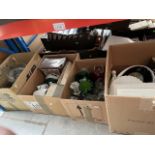 4 boxes of glass and ceramics including Denby "Greenwheat", etc.