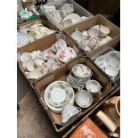 Six boxes of mixed tea wares including Noritake (18 pcs), Aynsley Las Palmas (17), Portmeirion,