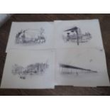 20th century school, pen and ink sketches of Southport, 'Southport Pier and never ending beach', '