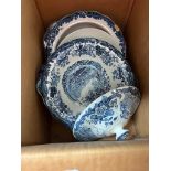 Collection of blue and white ceramics.