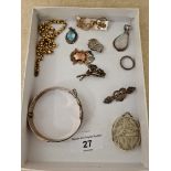 A lot of mainly hallmarked silver jewellery items including 2 Victorian brooches, a MOP brooch