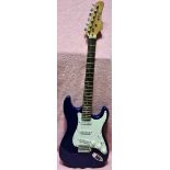 A KCC blue strat copy electric guitar with soft case