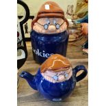 A vintage Wade Tetley Gaffer cookie jar and a Gaffer teapot.