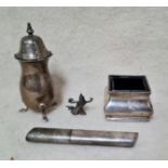 A silver pepper shaker, hallmarked for Birmingham, H&A ( Horton & Allday, 1916, a silver pot with