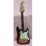 A Tenson California Sunburnt strat copy electric guitar with soft case