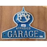 A cast aluminium RAC Approved Garage sign.