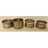 3 silver napkin rings and a plated one, gross weight of silver 43.2 grams.