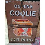 A vintage enameled sign, 'OGDEN'S COOLIE CUT PLUG'.