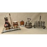 A lot of silver plated items including a sectional cruet set with handle, Philip Ashberry & Son,