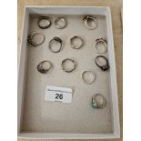 A collection of 12 silver rings, various settings, gross weight 37.5 grams.