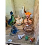 Various items of art glass including a Murano duck.