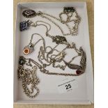 A lot of 5 hallmarked silver chains with pendants and another chain, gross weight 78 grams.