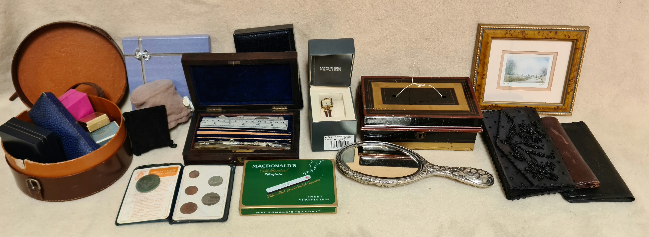 A lot of collectables including empty antique and vintage jewellery boxes, deed box with key ( AF ),