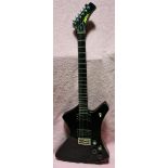 A Washburn a-20 black electric guitar, serial no. 833132, with soft case