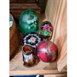 A Victorian dump glass, a Paul Ysart flowered stemmed Garland glass paperweight with PY cane, a