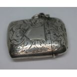 An antique silver vesta case, hallmarked for 1897, Chester, Charles Edward Soloman, gross weight