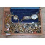 A cigar box containing watches, cuff-links, etc.