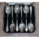 A cased set of 6 silver spoons, hallmarked for 1942, Birmingham, LL, gross weight 128.85 grams.
