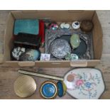 A box of bric a brac including a Russian box, cloisonne, shagreen, etc.