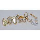 A pair of Lalique earrings with a matching pendant, a pair of CZ earrings marked '925' and a